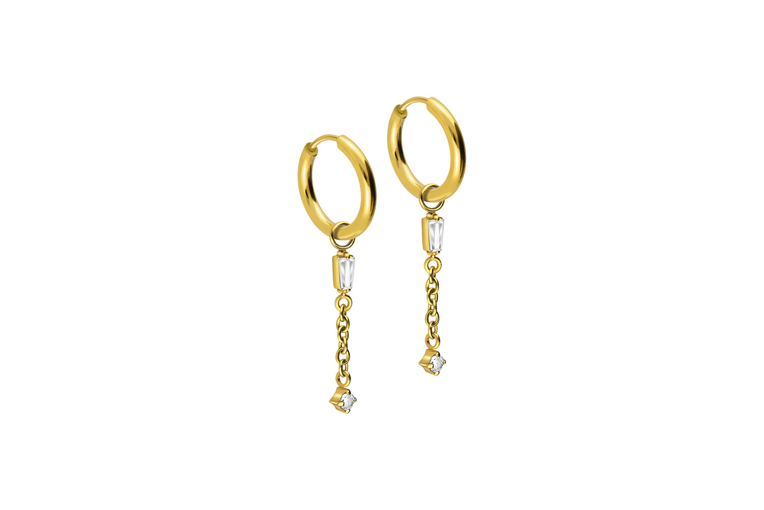 Chirurgenstahl Ohrclicker Creolen 2 KRISTALLE + KETTE von Piercingline